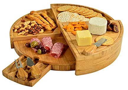 EXENXA Tabla de quesos con Juego de Cuchillos, para Servir Queso y Aperitivos, Tabla de quesos giratoria, recepción de Navidad, Amigo de la Familia, invitado como Regalo