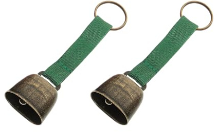2 Stück Kleine Kuhglocke für Hundehalsband, Laute Bärenglocken mit Lederknopfriemen, Kuhpferd Schaf Weide Kupferglocken, Haustier Messing Glocken Tracker Geräuschmacher, Bronze Glocke zum (Grün)
