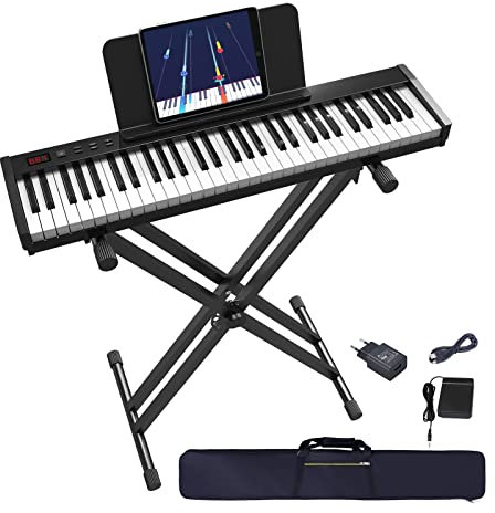 OYAYO 61 Tasten piano keyboard mit Halbgewichteten Tasten und Tastaturständer, digital Klavier mit MIDI-USB-Schnittstelle und Bluetooth Klaviertastatur für Anfänger und Kinder Erwachsene