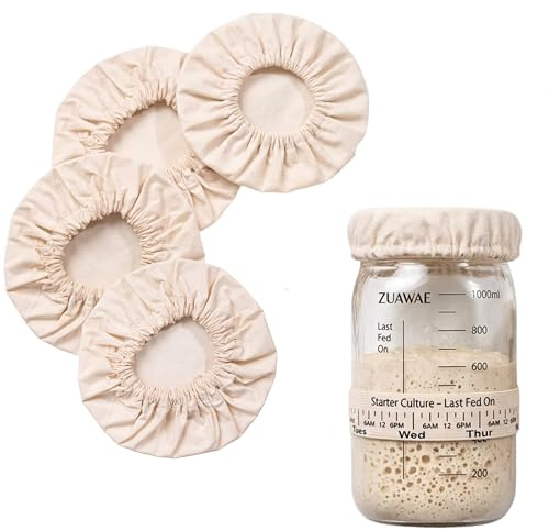 Hell blues 4 Pack Reusable Sourdough Jar Cover 100% Cotton Lids for Sourdough Starter, Kombucha, Canning, Fermentation Mason Jars (Fits mouth 2.5 - 5)
