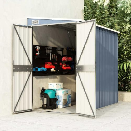 Keketa Homgoday Gartenhaus Metall 118x194cm grau, Doppeltür, Werkzeuge & Möbel Aufbewahrung, Schnee & Wind Schutz Model316222