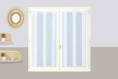 Atout Ciel Coppia di tende a strisce sottili con passaparta, pronte da appendere, 2 x 90 x 160 cm, colore: Bianco