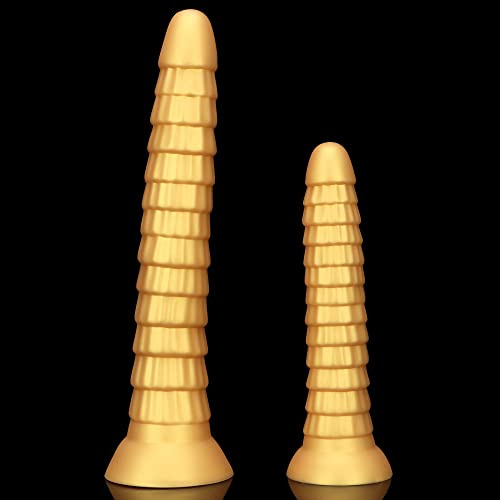 Hmxseu Extra Langer Dildo Butt Plug Weicher Anal Plug Dildo Gold Silikon Elastischer Analplug Mit Saugnapf Analdilator Masturbation Sexspielzeug Weiblich Männlich Analsexspiele (S)