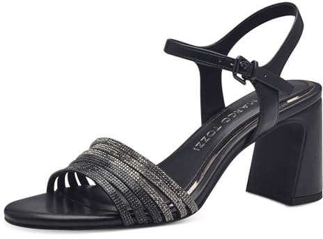 MARCO TOZZI Sandali Donna con Tacco con Cinturino Regolabile Vegani, Nero (Black Comb), 40 EU