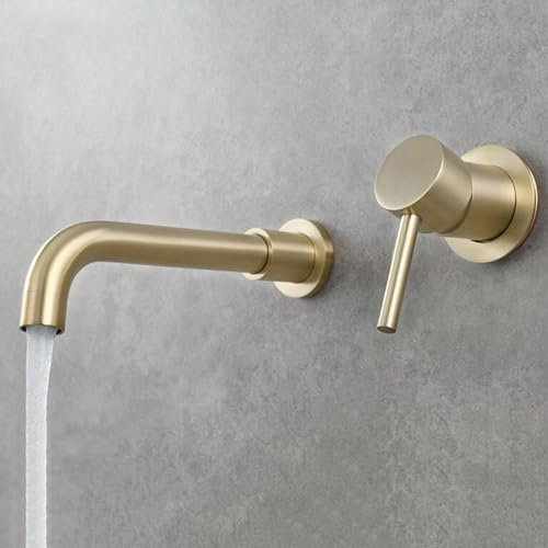 Wasserhahn Bad Unterputz Waschtischarmatur Wandmontage Edelstahl Badarmatur Wasser Kalt und Heiß Waschtischarmatur-Gebürstetes Gold