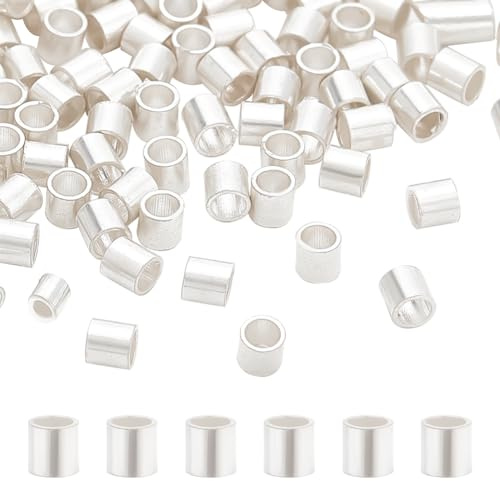 BENECREAT 100 Stück 925 Crimpperlen Aus Sterlingsilber, 2x2mm Große Röhren-Abstandsperlen Für Die Schmuckherstellung, Bohrung: 1.4 mm