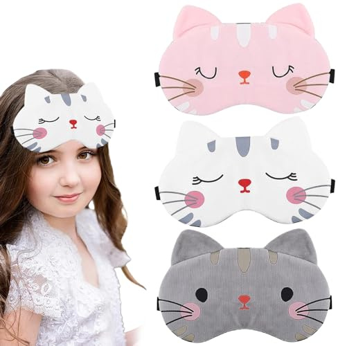 MHDUYEG Schlafmaske Kinder 3 StüCk Schlafmaske Kinder MäDchen Schlafmaske MäDchen Sleeping Mask Schlafmaske Baumwolle Schlafbrille Kinder für Kinder Schlafen, Nickerchen Machen, Reisen, Flugzeug