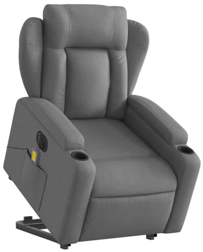 vidaXL Massagesessel, Sessel mit Aufstehhilfe Elektrisch, Relaxsessel mit Liegefunktion Vibrationsfunktion, Fernsehsessel Liegesessel Aufstehsessel, Dunkelgrau Stoff