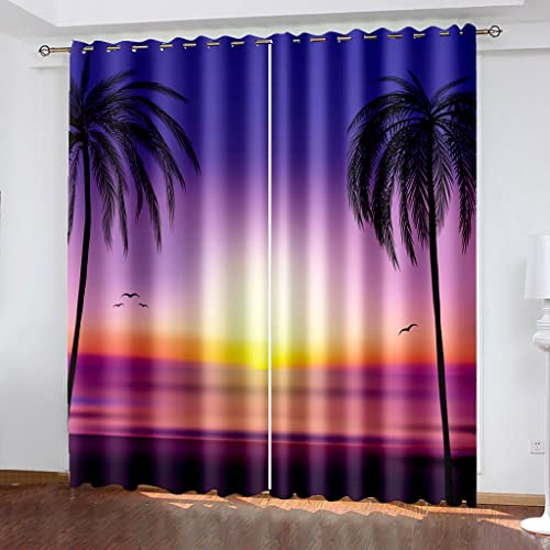 Tende Oscuranti Camera Da Letto Bambini Stampati In Scena Notturna Viola Del Crepuscolo 3D, Tenda Oscurante Con Occhielli 2 Pannelli, Tenda Soggiorno Termica Isolante Per Decorazione Da Finestre 200X1