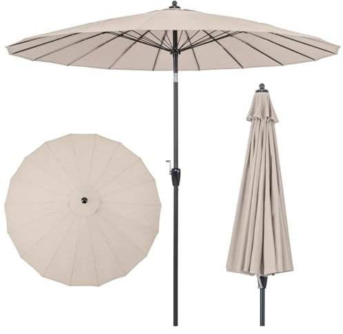 COSTWAY Parasol de Jardin Rond Ø 265CM, Parasol avec 18 Baleines en Fibre de Verre avec Manivelle et Mécanisme d'Inclinaison, Parasol de Terrasse avec Toile Résistante et Poteau en Aluminium(Beige)