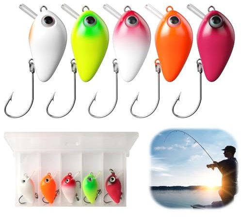 5 Stück Forellenköder Wobbler Set Angelköder Wels Köder 1.6g 2,9cm Kunstköder Forelle Barsch Angeln Barschköder Einzelhaken Hecht Köder Forellen Wobbler Box für Forelle, Barsch, Hecht, Döbel,Zander