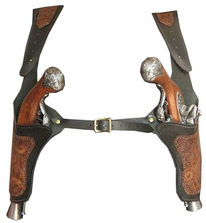 FHUILIJH Braun,5cm, Mittelalterliches Doppelpistolen-Gewehrholster - Universelle versteckte Leder-Steinschlosshalter-Tasche - für Steampunk Männer Frauen Cosplay Accessoire Kostüm