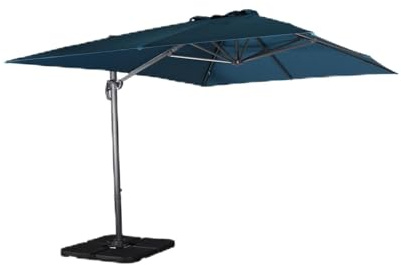 Alice's Garden - Parasol déporté rectangulaire bleu canard 3x4m + dalles à lester 50x50cm