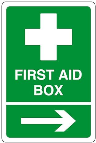 Segnale di sicurezza per cassetta di pronto soccorso, con freccia a destra, cartello di sicurezza, adesivi di pronto soccorso, kit di pronto soccorso, 3 mm, in alluminio Dibond per interni ed esterni