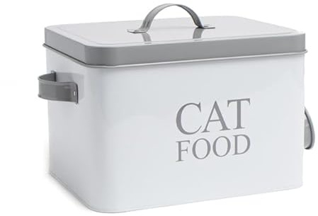 Swan Household H17.5 x L25 x W20cm Pet Food Storage Tin With Scoop and Carry Handles Pets Food Storage Box Container (Cat)