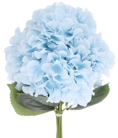 sourcing map Lot de 5 fleurs artificielles bleues d'hortensia artificielles en soie avec tiges pour jardin, printemps, centre de table, extérieur