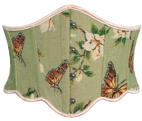 SCARLET DARKNESS Women Renaissance Floral Print Corset Belt Back Lace-up Vintage Medieval Wide Belts