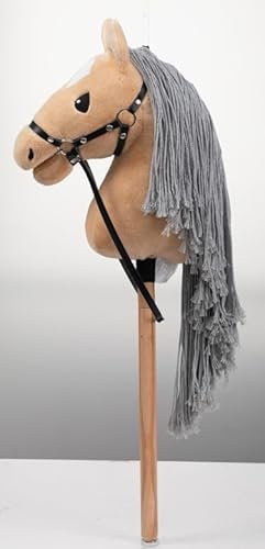 BEJOY Steckenpferd Spielzeug Pferd, Hobby Horse Holzpferd Plüschpferd zum Reiten für Kinder mit Halfter und Trense, Khaki