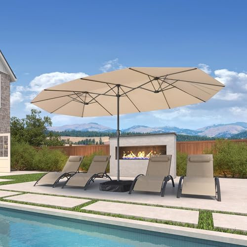 PURPLE LEAF 455 x 270 cm Doppelsonnenschirm Groß, Sonnenschirm XXL mit Kurbel Rechteckig Marktschirm für Terrasse, Balkon, Garten, Gestell Stahl, UV Schutz, Beige
