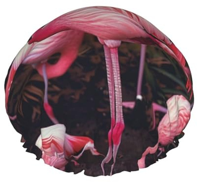 Duschhaube mit Flamingo-Druck, doppellagig, gefüttert, Duschhauben für Damen, wiederverwendbar