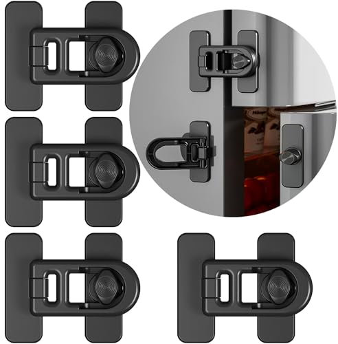 Oruiiju 4er-Pack Kindersicherheitsverschlüsse – Klebendes H-Design, Ohne Bohren für Kühlschränke, Schränke und Schubladen – Einhandbedienung(Schwarz)