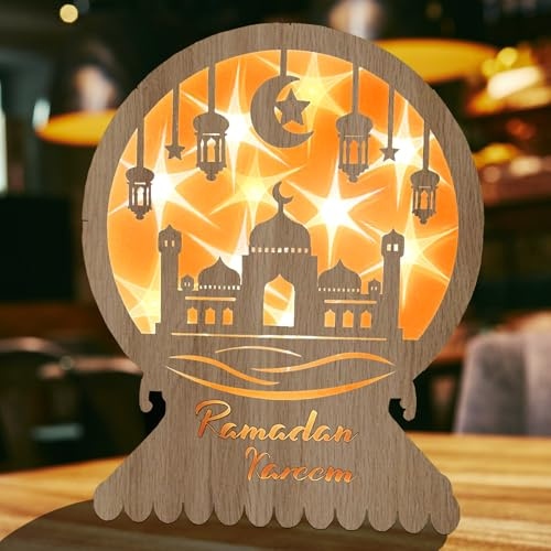 Ramadan Decorazioni Luna A Led In Legno,Eid Mubarak Decorazioni Lampada Luna Lanterna A Batteria Decorazione Della Tavola Del Ramadan,Camera Da Letto, Decorazione Del Balcone, Regali Musulmani