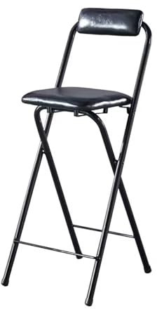 Generico Sgabello da Bar Pieghevole con Schienale, Sgabello da Bar Portatile Alto E Pieghevole, Imbottito in Pelle per Cucina, Negozio E Festa(Zwart,80cm/32in)