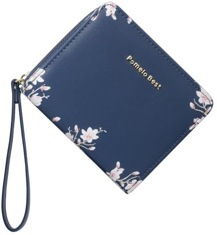 Pomelo Best Geldbörse Damen Kurzformat Blumen Prägung Portemonnaie Damen klein PU Leder mit RFID Blockierung und Münzfach Frauen (Blau)