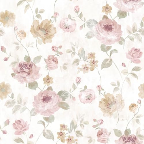 Heroad 17.3x118 Floral Wallpaper Pink Wallpaper Vintage Watercolor Rose Flower Peel and Stick Wall Paper Removable for Bedroom Cabinets Countertops Contact Paper Removable Self Adhesive Vinyl