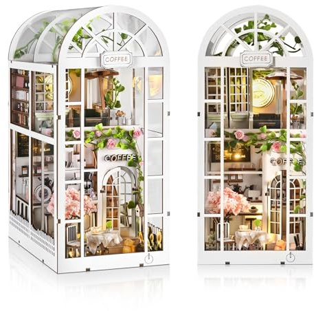 Cuteefun DIY Book Nook Kit, DIY Casa delle Bambole, in Legno Book Nook Casa Kit per Adulti da Costruire, Modello di Casa Artigianale per Compleanno Natale Regalo (Caffè Giardino)