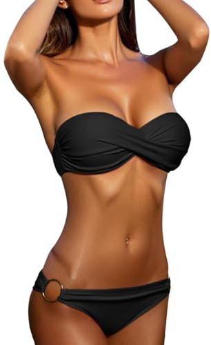 Minetom Maillots de Bain 2 Pièces Femme Été Push Up Bandeau Ensembles Bikini Set Plage Swimsuit Swimwear Beachwear A Noir M