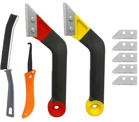 Kit di attrezzi per la rimozione delle fughe, utensili per piastrelle, angolare per raschiare fughe con 5 lame di ricambio per pulire e riparare le fughe delle piastrelle