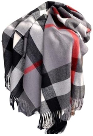 BODOBTF 190 x 70 cm Winterschal für Damen, klassischer Gitter-Pashmina-Schal, weicher Kaschmir-Schal, Schal, Wickeltuch, Taschentuch, Handtuch, grau, 190x70 cm