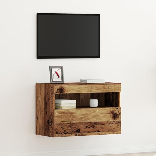 Homgoday Mobile TV con luci LED in Legno Vecchio 60x30x40 cm, Mobile Porta TV Mobiletto Basso per TV per Tavolino da Salotto Industriale Supporto TV Soggiorno