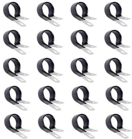 ZIMISI 20PCS 3/16&1/4 Brake Line Clip Set, Rubber Cushioned Insulated Tube Galvanized Steel Clamps, Vinyl Coated Cable Clamp Tube Holder, Metal Pipe Clamp Tools for Wire Cord Installation (20PCS)