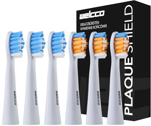 Welcco Ersatzbürstenköpfe 6 Stück – kompatibel mit Oral-B Pulsonic Slim, Slim Clean 2000, Slim Luxe 4200/4500, Slim One 1000/2200 – konturierte DuPont™ Nylonborsten, Plaque-Entfernung, weiß