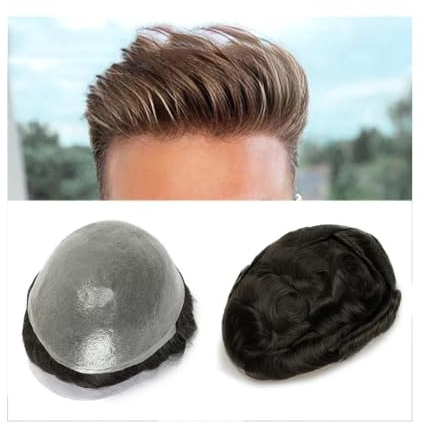 GUHPZA Perücke Für Männer Toupet Männer Echthaar Haarteile V-Schleife Natürliche Front 0,06 Mm Dünnes Ersatzsystem Echthaar Männer Toupets Männliche Haarersatzsysteme,Beige Blonde-8x10