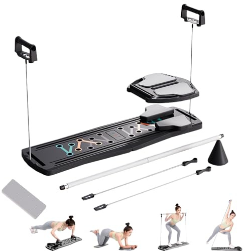 Pilates Board 2025 Upgraded, Multifunktionales 8 in 1 Pilates-Reformer-Set, Faltbare Pilates Reformers Maschine für Zuhause, Bauchtrainer Automatischer Rückprall Home Workout Equipment (Schwarz)