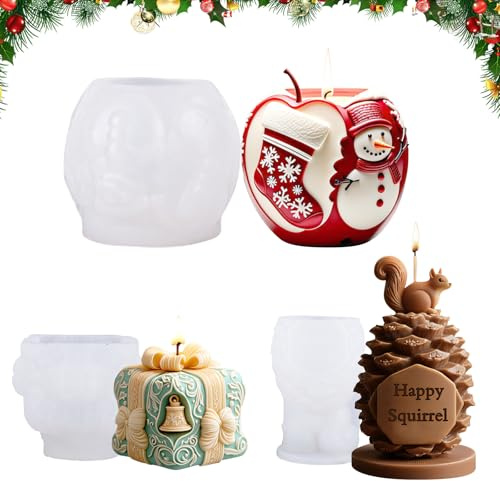 Kerzenformen zum Gießen Weihnachten 3 Stück Silikonform Kerze Weihnachten Silikonformen Gießformen Weihnachten Kerzenform Silikon Weihnachten DIY für Kerzen Selber Handwerk Ornamente