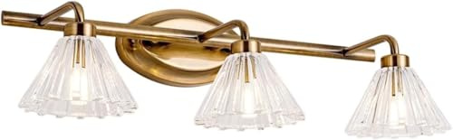 3-ljus guldfärgad badrumslampa – 45 cm över spegeln, klar räfflad glasskärm, modern E27 vägglampa, inga glödlampor(Three head mirror cabinet)