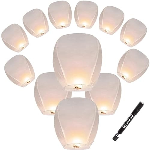 11 Pack of White Paper Lanterns, There are Operating Instructions and Markers Pen Inside The Packaging, Which are Easy to Operate and Use, You can Write and Draw on The Lantern Paper.