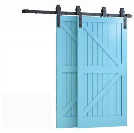 Barn Door Complete Hardware Kit,Silent Double Door Hanging Track,Carbon Steel Sliding Door Track Hardware Kit,Suitable for Living Room and Balcony(340cm Track)
