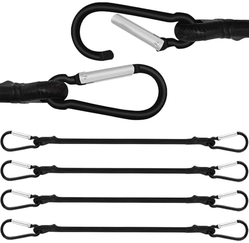 4 Pack Bungee Cord 50 Cm Heavy Duty Bungee Straps Stretchable Elastic Straps with Carabiner Hooks for Camping Boating Cycling Mountaineering Tarps Tent