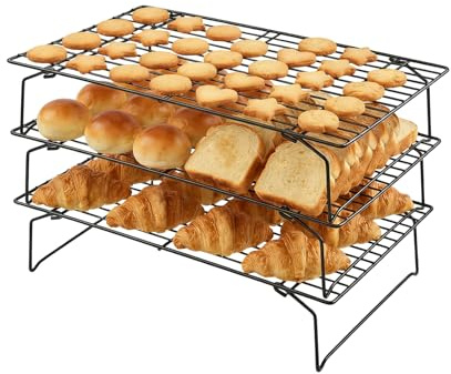 Easyhomie Dreistufiges Faltbares Abkühlgitter, Multifunktionales Kuchengitter für Hausgemachtes Backen, Lebensmittelkühlung und Campinglagerung