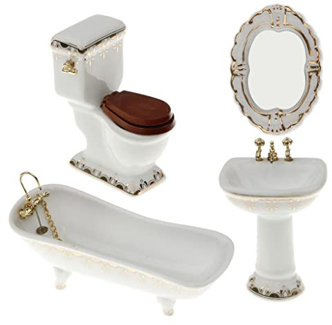 4 delar vita keramiska badrumsset möbler 1/12 dockhus miniatyrkit #1