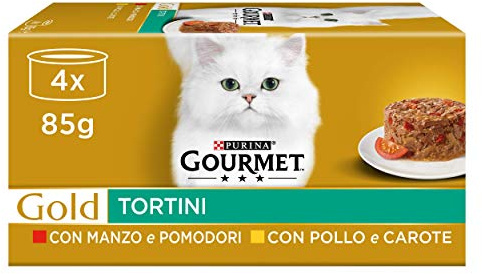 GOURMET GOLD Cibo umido per gatti adulti Tortini con Pollo e Carote e Manzo e Pomodori, 48 lattine da 85g