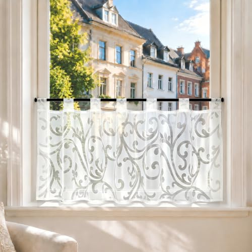 Joyswahl Scheibengardine Voile Bistrogardinen Elisabeth 60x90cm Weiß | mit Schlaufen,Kurzgardine,1er Pack,Küchengardinen landhaus,Kurzstores Transparent,Fenstergardinen,Gardinen Ausbrenner