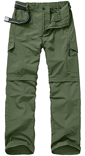 Mens Hiking Pants Convertible Quick Dry Zip Off UPF Lightweight Fishing Travel Camping Safari Pants,Army Green,38