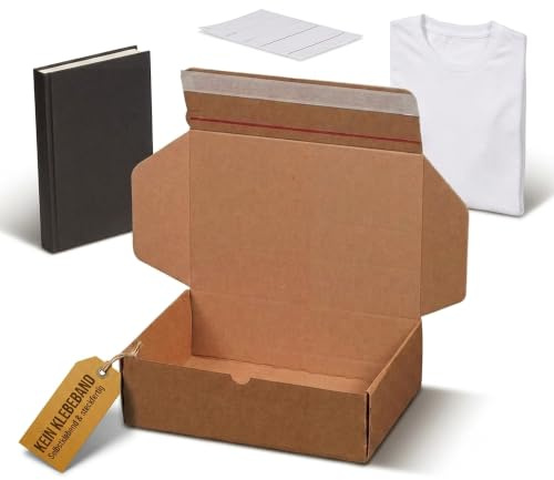 KK Verpackungen Versandkarton mit Selbstklebeverschluss | 20 Stück, 305x210x91mm | Versandschachtel mit Aufreißfaden u. Steckverschluss | Wellpappe B-Welle, portooptimiert | Rückholbox