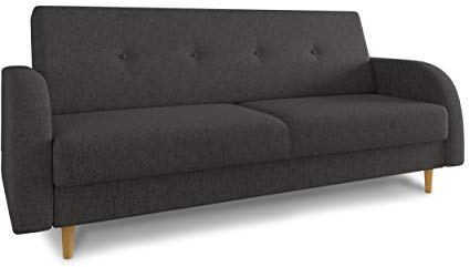 Sofnet - Schlafsofa Kelso mit Bettkasten und Holzfüßen (Schwarz, Twist 23) | Sofa mit Schlaffunktion, Bettsofa, Schlafcouch, Holzfüße, Strukturstoff, große Schlaffläche, modernes Design